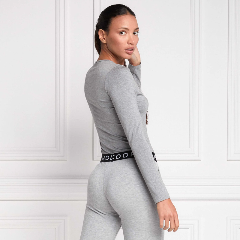 Holland Cooper Long Sleeve Vee Neck Tee - Grey Marl-2